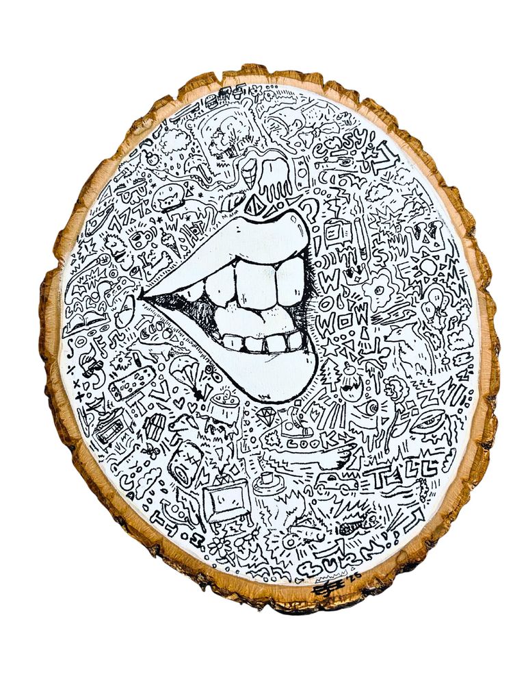 Four T.V.'s - pen drawing on wood by Elijah Sylar
